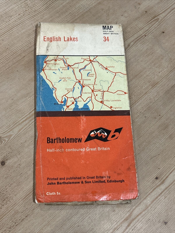 ENGLISH LAKES CLOTH Bartholomew  Half Inch Map 1965 No 34 Lake District Cartmel