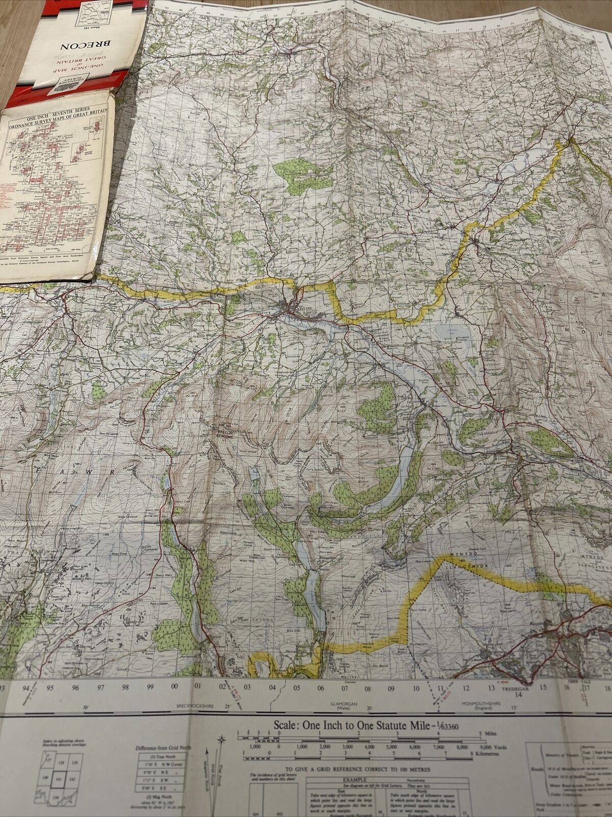 BRECON Ordnance Survey CLOTH Map 1967 Sheet 141 Seventh Series Talgarth