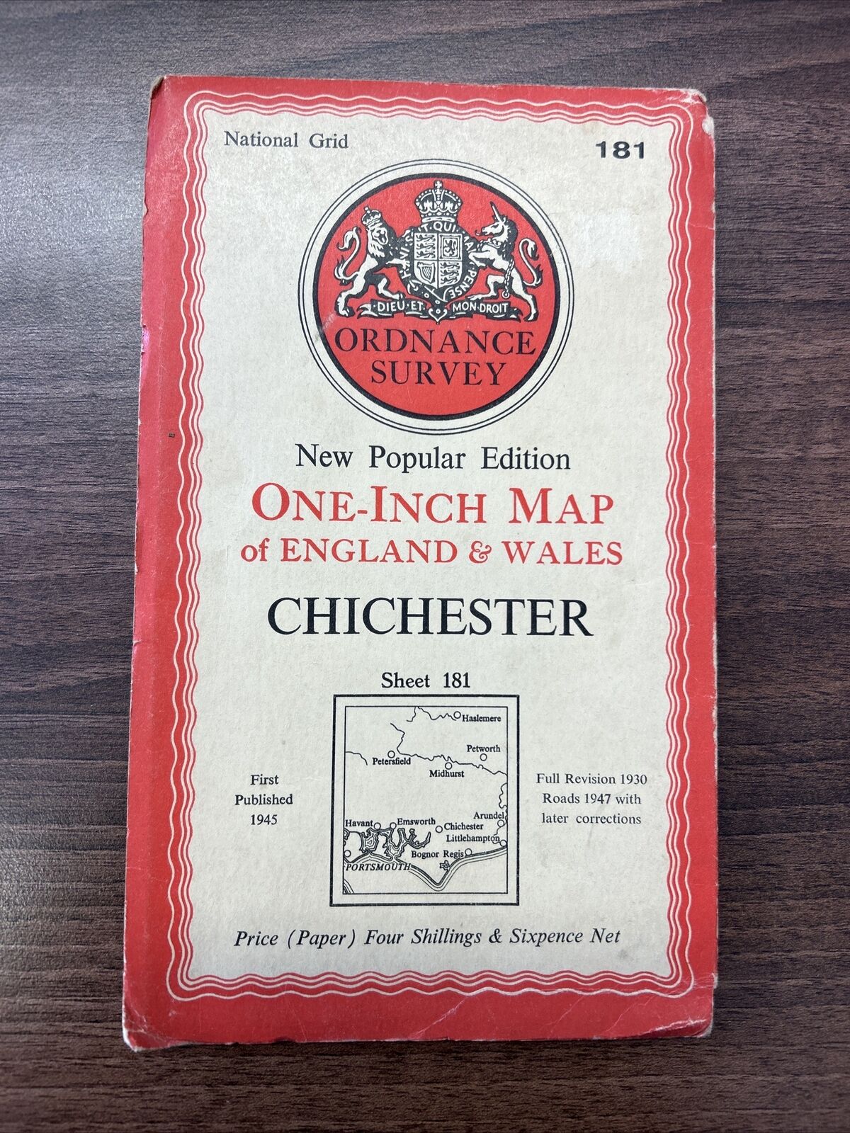 CHICHESTER Ordnance Survey Paper Map 1945 Sixth Series Sheet 181 Bognor Regis