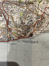 HASTINGS Ordnance Survey Cloth One Inch Map 1940 Sixth Edition Sheet 184 Rye