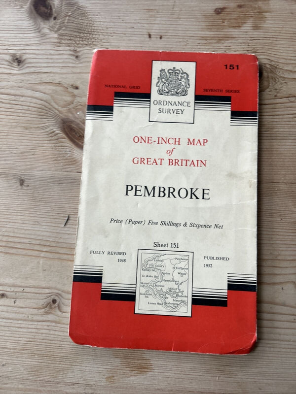 PEMBROKE Ordnance Survey Seventh Series Paper One inch 1952/60 Sheet 151 Wales