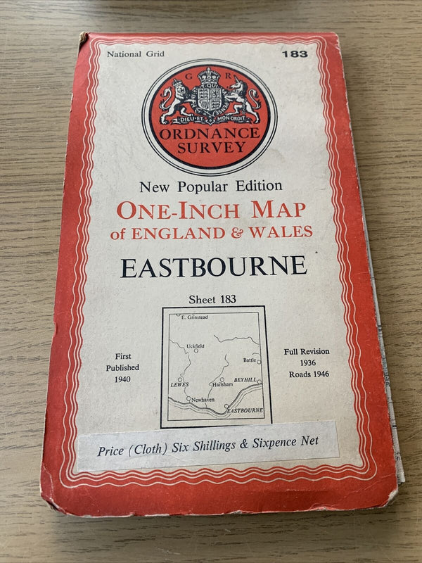 Eastbourne Vintage Ordnance Survey Cloth Map 1946 Sixth Series No 183