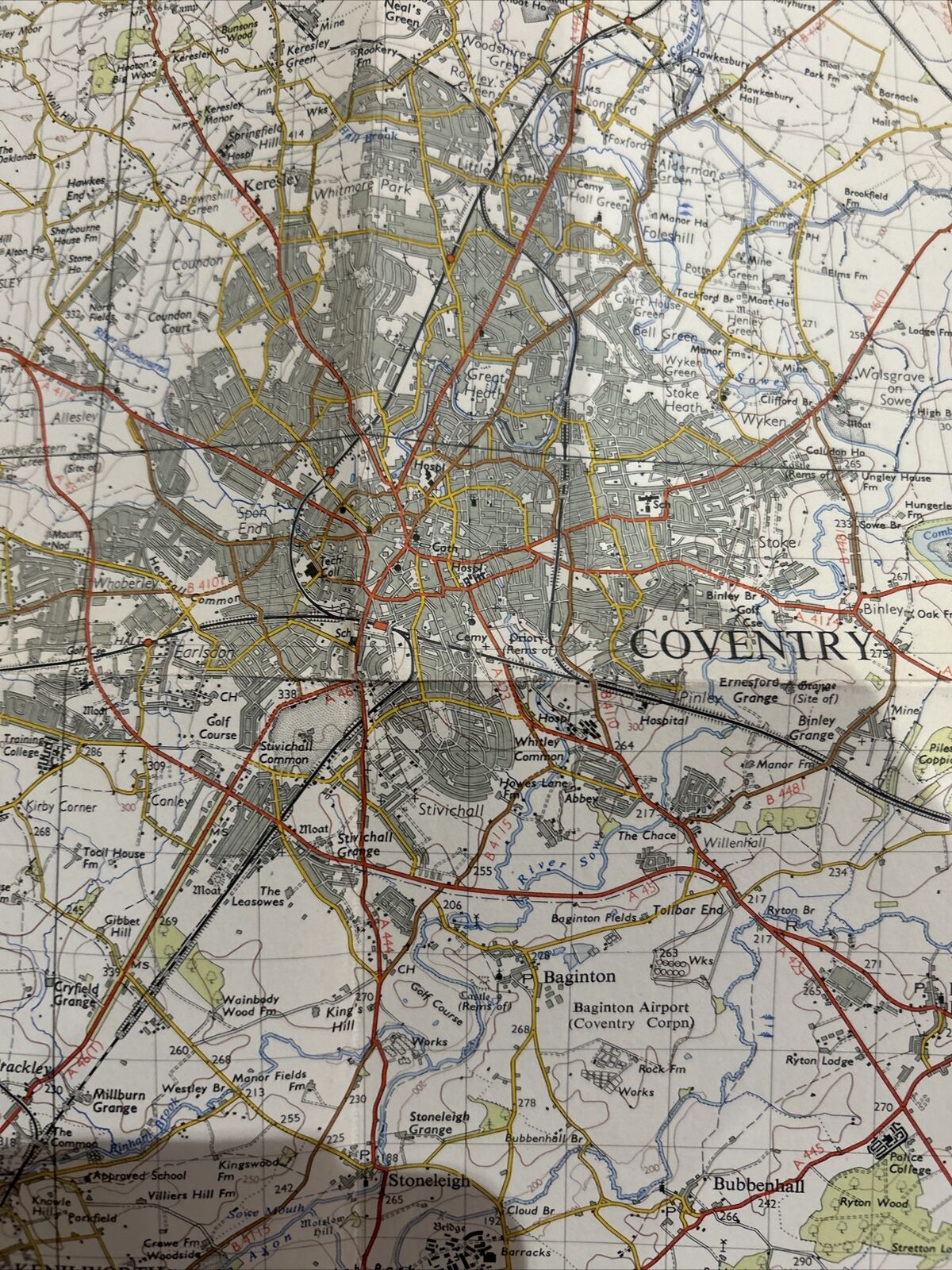 COVENTRY & RUGBY Ordnance Survey Seventh Series CLOTH One inch 1954 Sheet 132