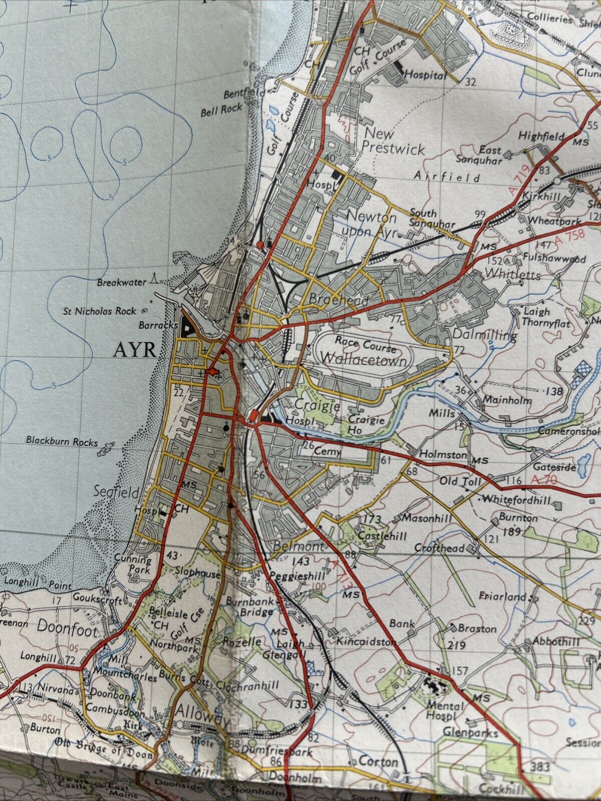 AYR Ordnance Survey Seventh Series CLOTH One inch 1955 Sheet 67 Kilmarnock