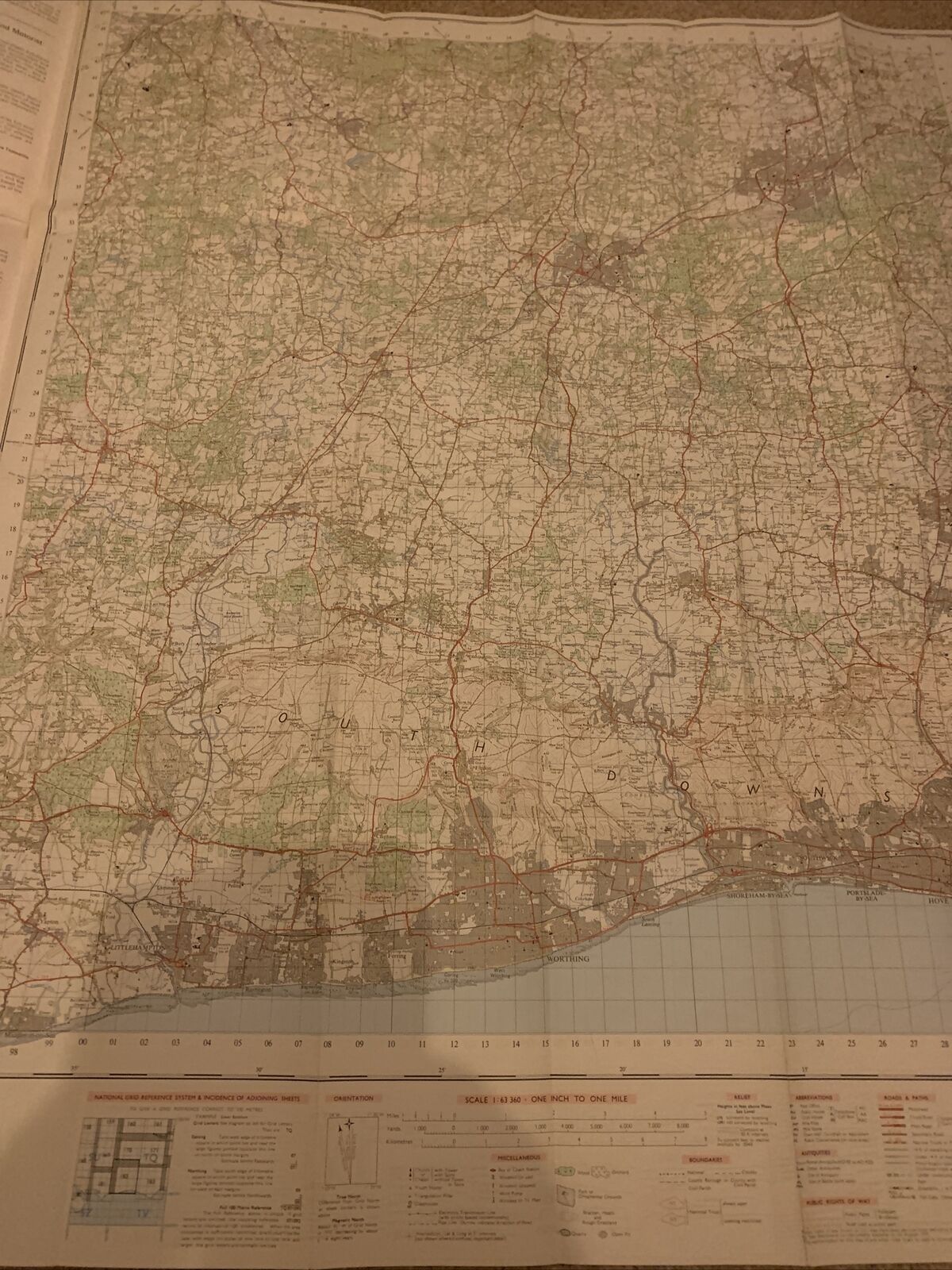 BRIGHTON & WORTHING - Ordnance Survey One Inch Map Sheet 182 1970