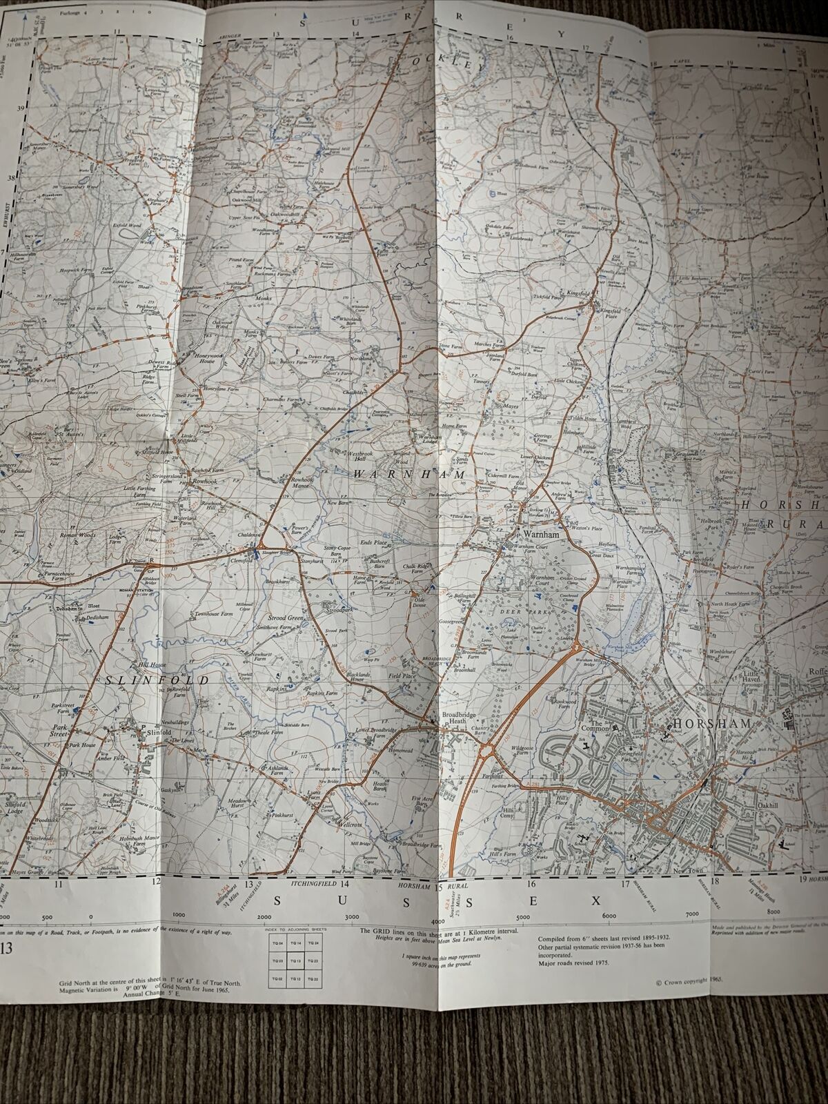 HORSHAM Ordnance Survey 1:25,000 First Series 1965 Sheet TQ13 Sussex Ockley