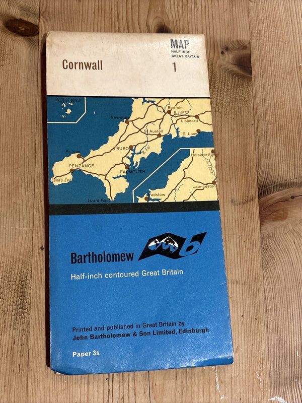 CORNWALL Bartholomew Half Inch Map No 1  1965 Falmouth St Ives East Looe