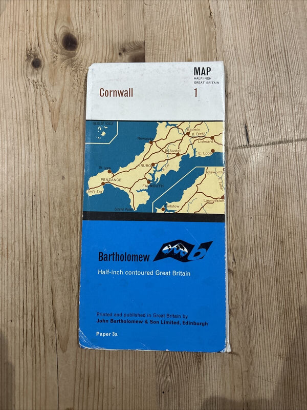 CORNWALL - Bartholomew Half Inch Map Series No 1 1963 Penzance TINTAGEL