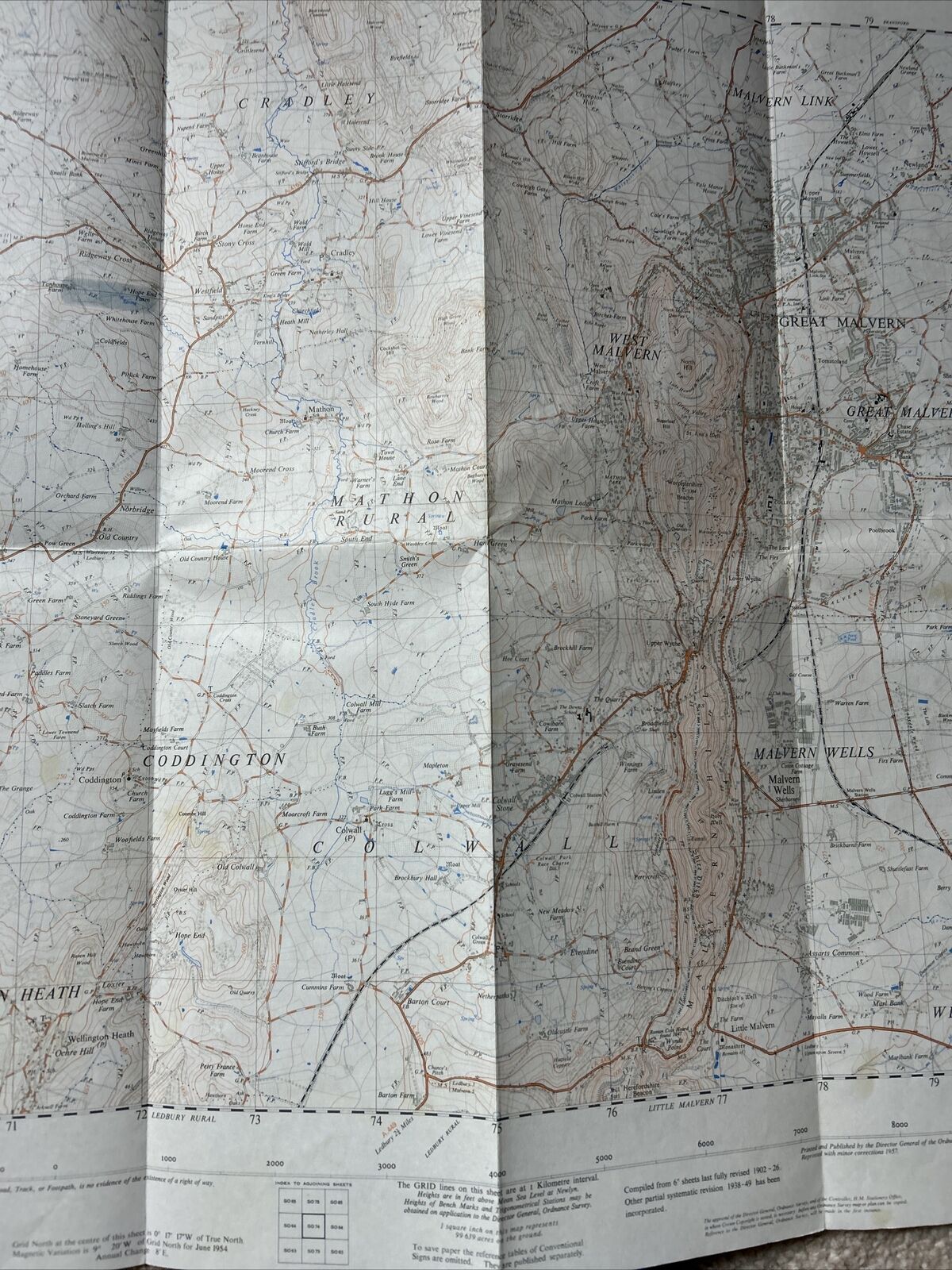 MALVERN Ordnance Survey 1:25,000 First Series 1957 Sheet SO74 Worcestershire