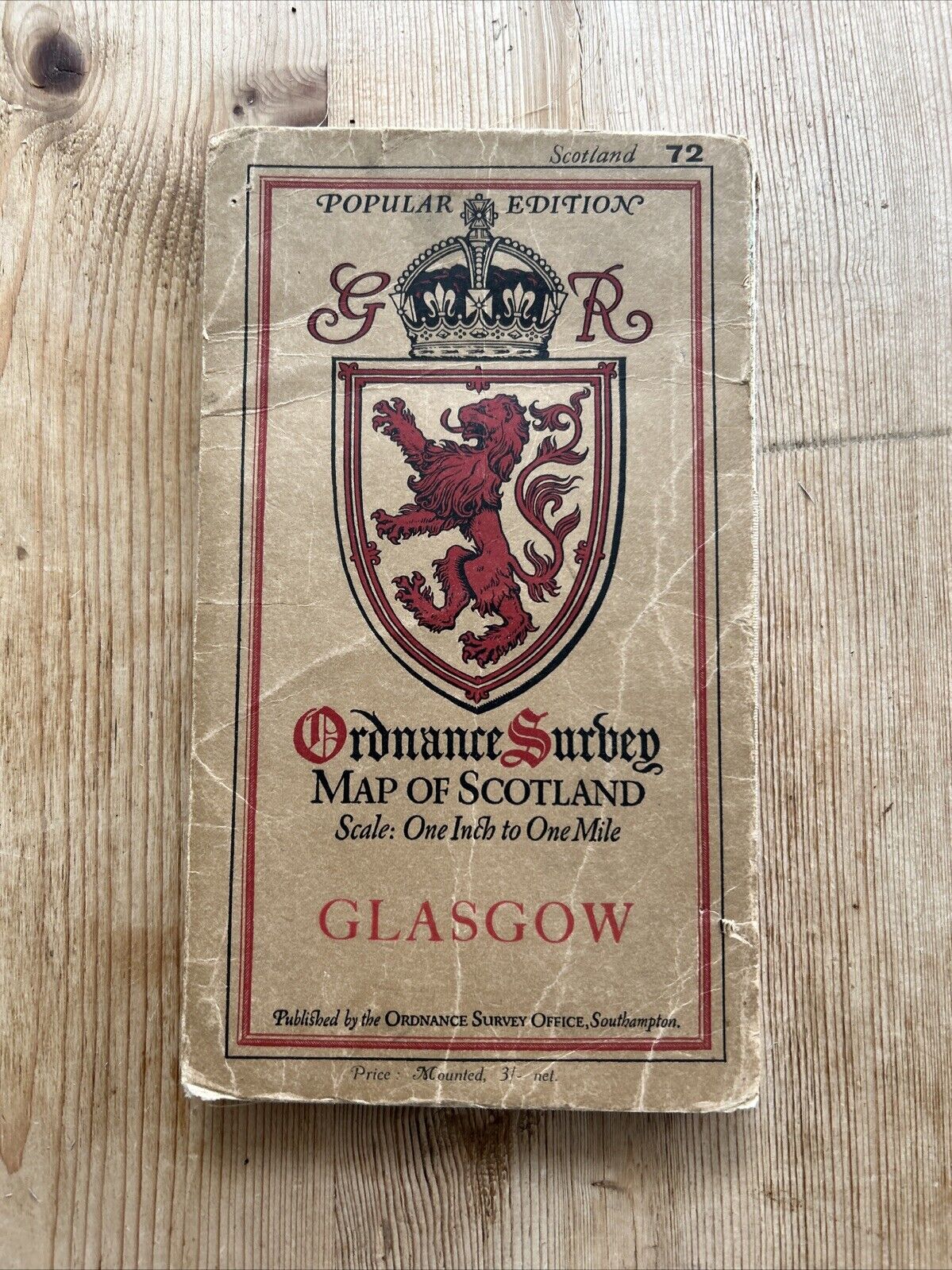 GLASGOW Ordnance Survey One Inch CLOTH Sheet 72 Popular Edition 1925