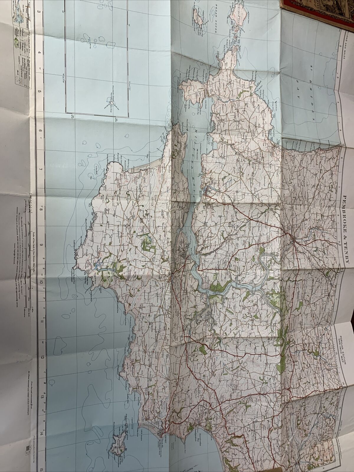 PEMBROKE & TENBY No 99 Ordnance Survey Popular One Inch Cloth Map 1930 Sth Wales