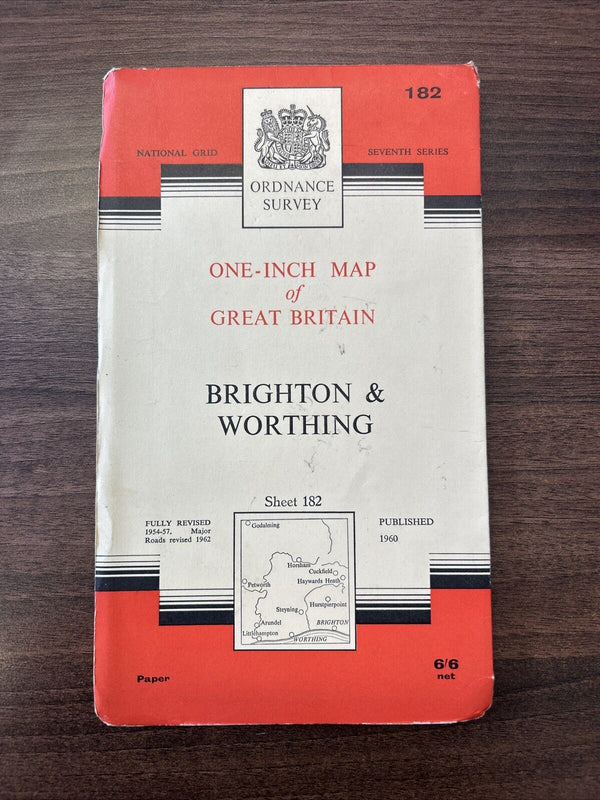 BRIGHTON & WORTHING Ordnance Survey Seventh Series One inch 1960 Sheet 182 Hove