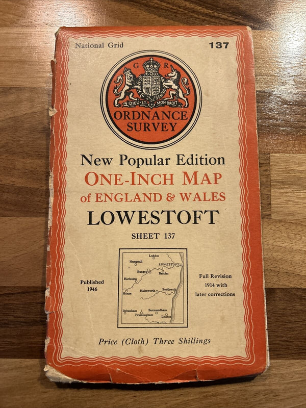 LOWESTOFT Ordnance Survey Cloth Map 1946 Sixth Series No 137 Leiston Bungay