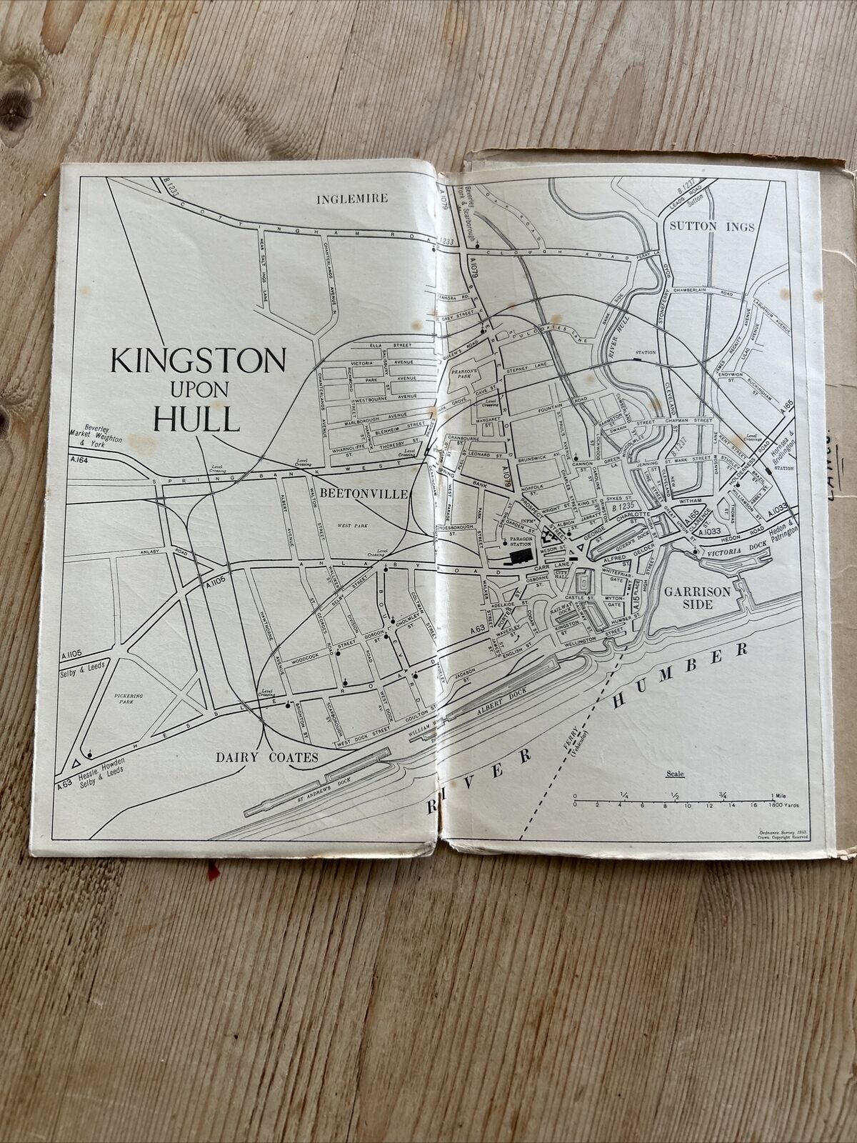 ENGLAND NORTH EAST Ordnance Survey CLOTH Quarter Inch Sheet 3 1921 Hull York