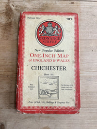 CHICHESTER Ordnance Survey Cloth One Inch Map 1945 Sixth Edition Sheet 181