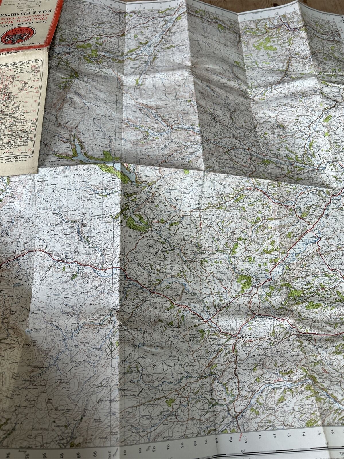 BALA & WELSHPOOL Ordnance Survey Cloth One Inch Map 1947 Sixth Edition Sheet 117