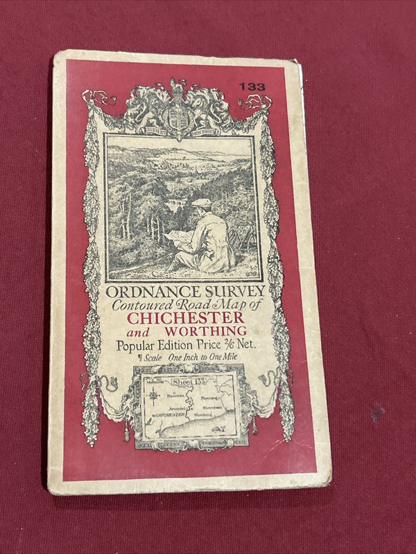 CHICHESTER & WORTHING Ordnance Survey Cloth One Inch Map 1920 Rev 31 Sheet 133