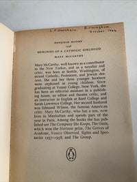 MEMORIES OF A CATHOLIC GIRLHOOD Mary McCarthy - Penguin Books 1964 