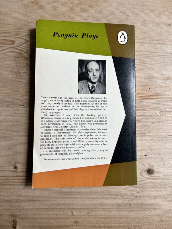 PENGUIN PLAYS EUGENE IONESCO PL13 1962 Rhinoceros The Chairs The Lesson