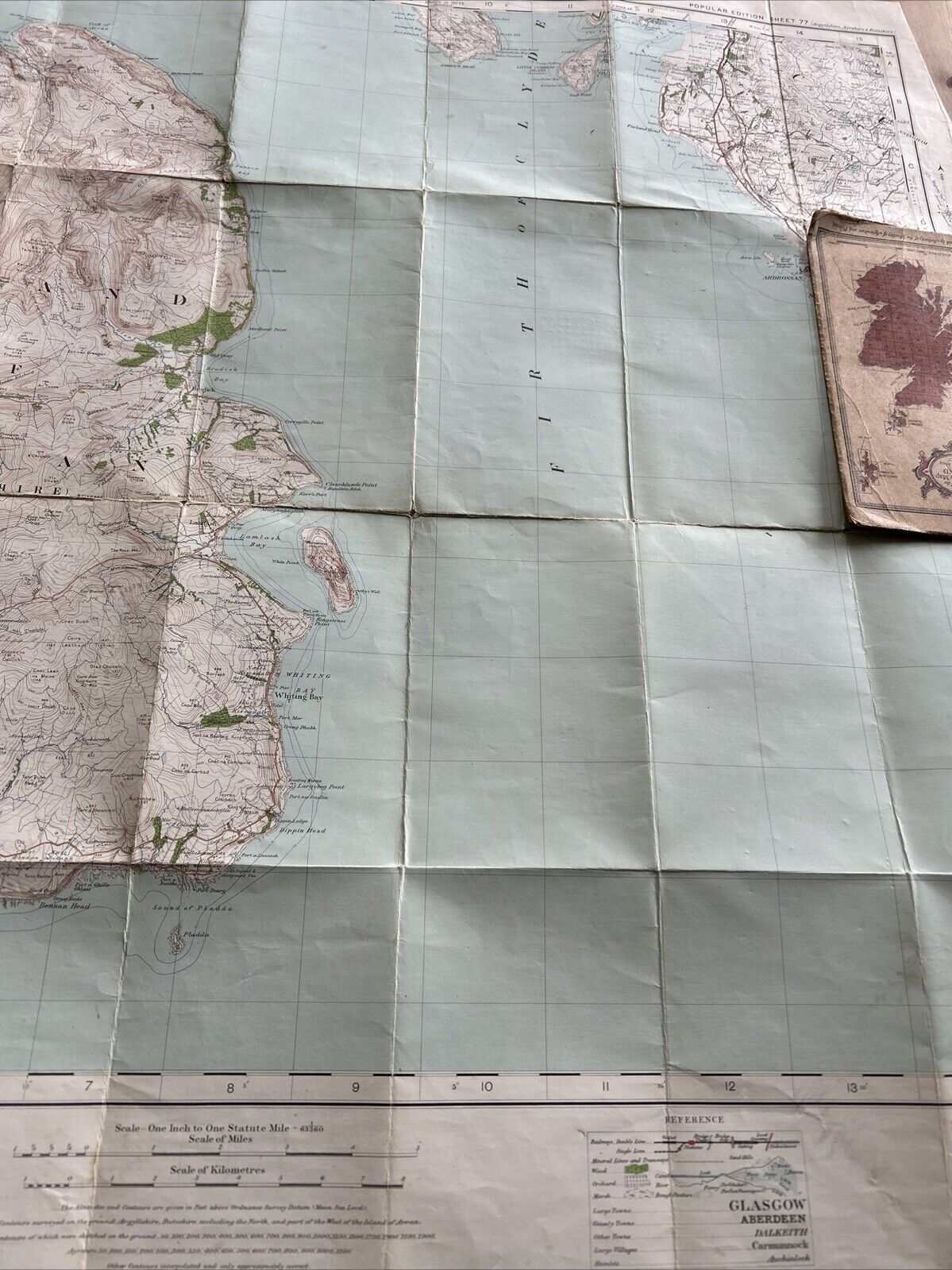 ISLAND OF ARRAN Ordnance Survey One Inch CLOTH Sheet 77 Popular Edition 1926