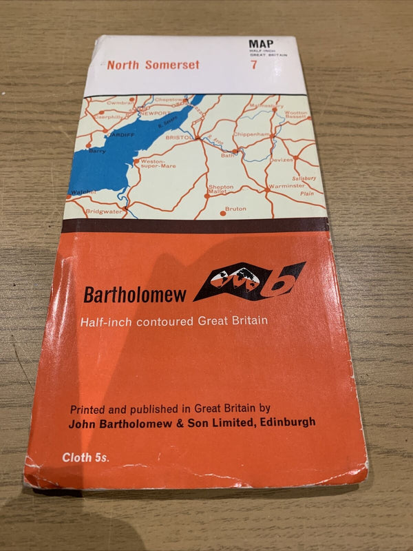 NORTH SOMERSET Bartholomew Cloth Half Inch Map No 7 1965 Cardiff Bristol Bath