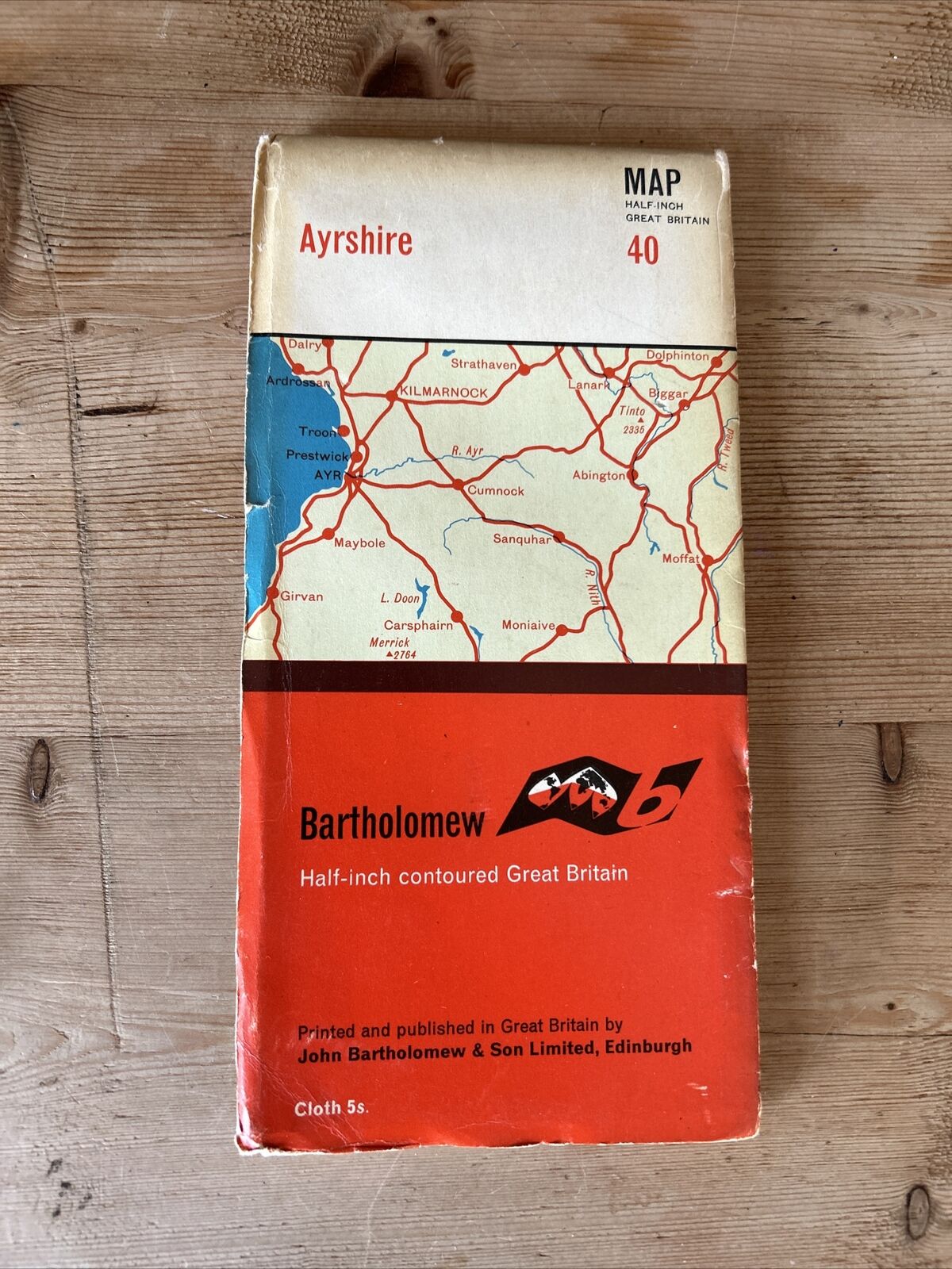 AYRSHIRE Bartholomew Cloth Half Inch Map No 40 1965 Girvan Saltcoats Biggar