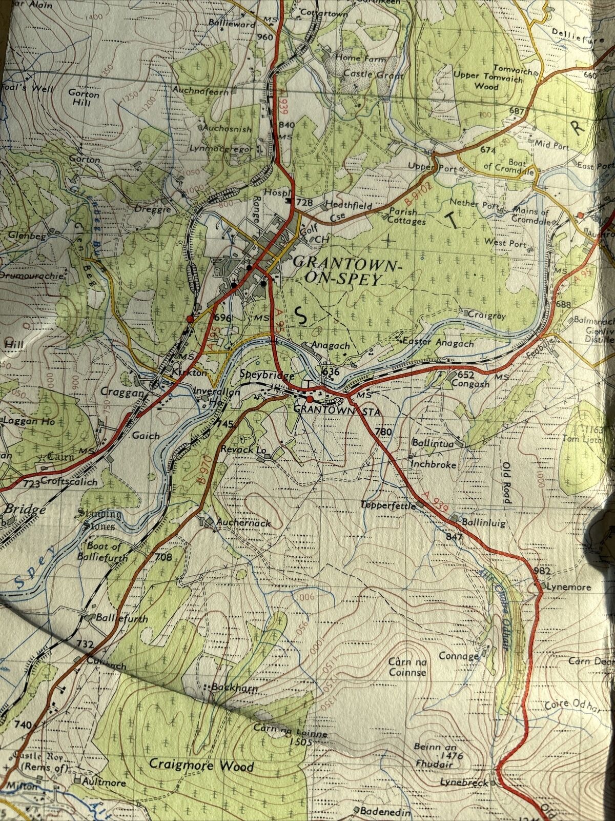 GRANTOWN & CAIRNGORM Ordnance Survey 7th Series CLOTH One Inch Map Sheet 38 1957