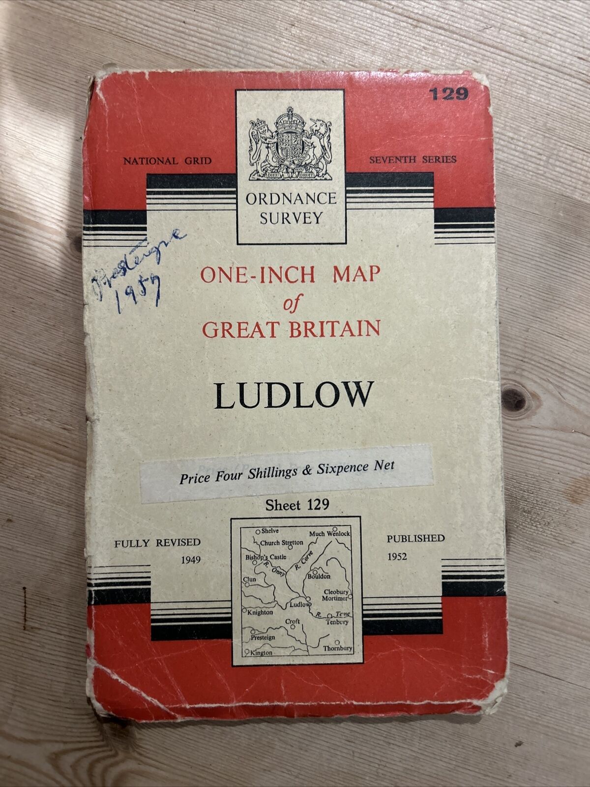 LUDLOW Ordnance Survey Seventh Series Paper 1 inch 1952 Sheet 129 Shropshire