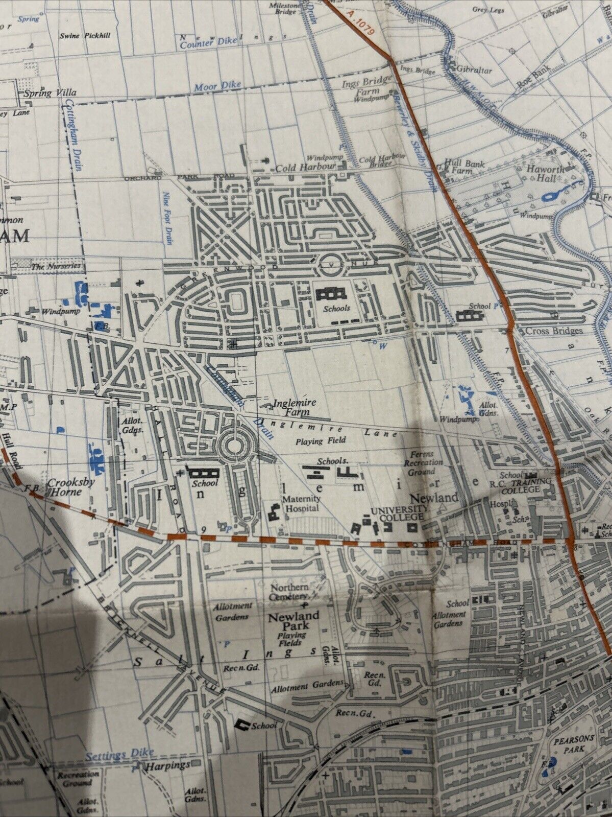 COTTINGHAM Hull Ordnance Survey CLOTH Sheet 54/03 1:25000 1946 National Grid