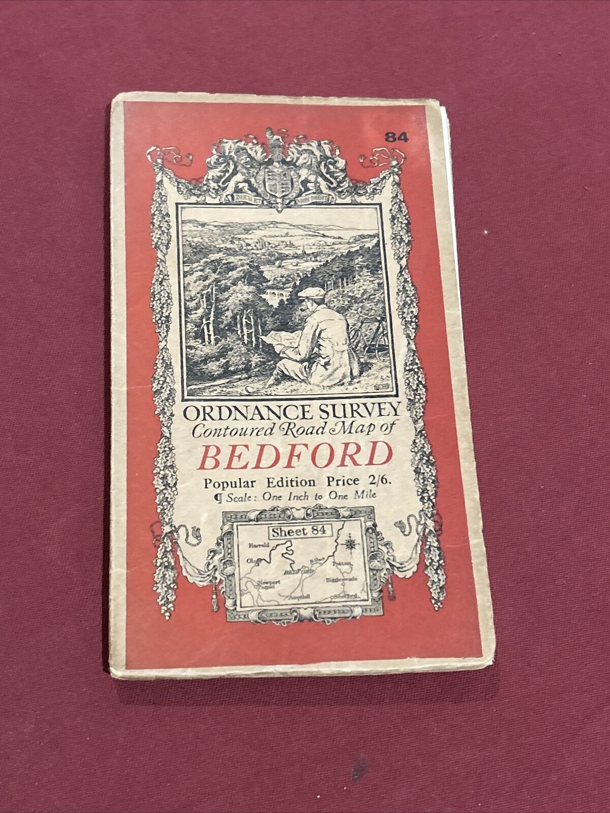 BEDFORD Ordnance Survey Cloth One In Map 1919 Sheet 84 See Pencil Markings