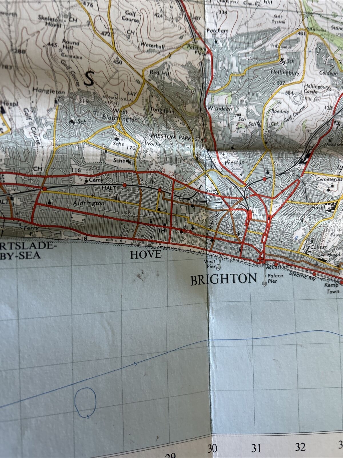 BRIGHTON & WORTHING Cloth Ordnance Survey 7th Series 1 Inch Map 1960 Crawley