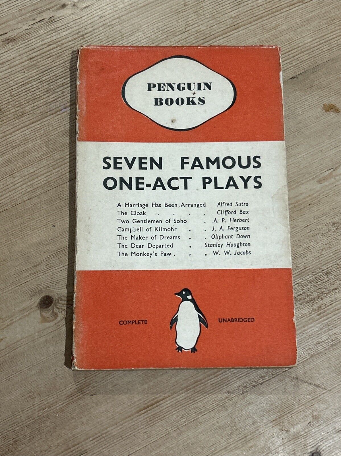 SEVEN FAMOUS ONE-ACT PLAYS Various - Penguin Books 1937 No 117 First Dust Jacket