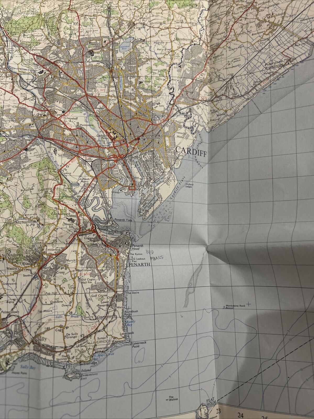 CARDIFF Ordnance Survey One Inch Map Sheet 154 Reasonable Condition 1966 Marks