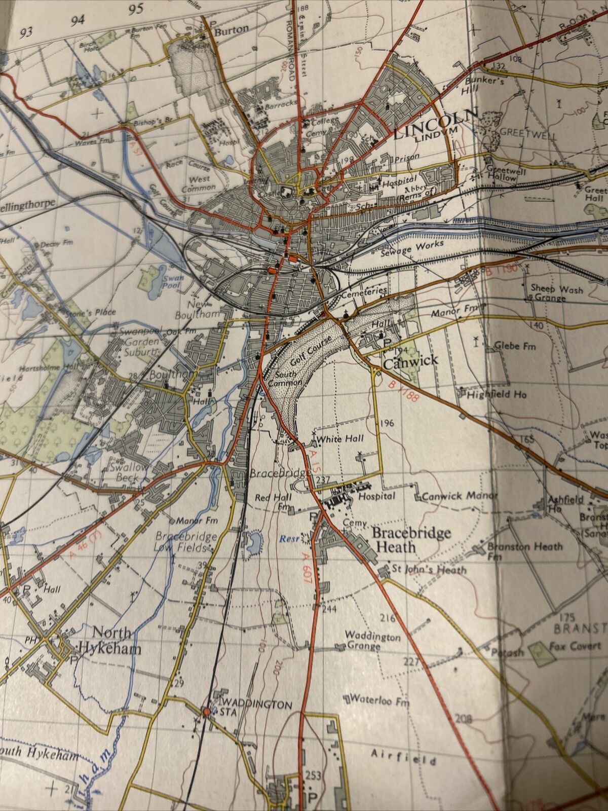 LINCOLN & GRANTHAM 1954 Seventh Edition Ordnance Survey Map No 113 Cloth Nocton