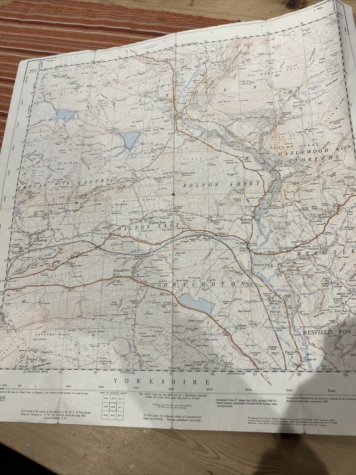 BOLTON ABBEY Ordnance Survey Sheet SE05 Map 1:25000 First Series 1957 Beamsley