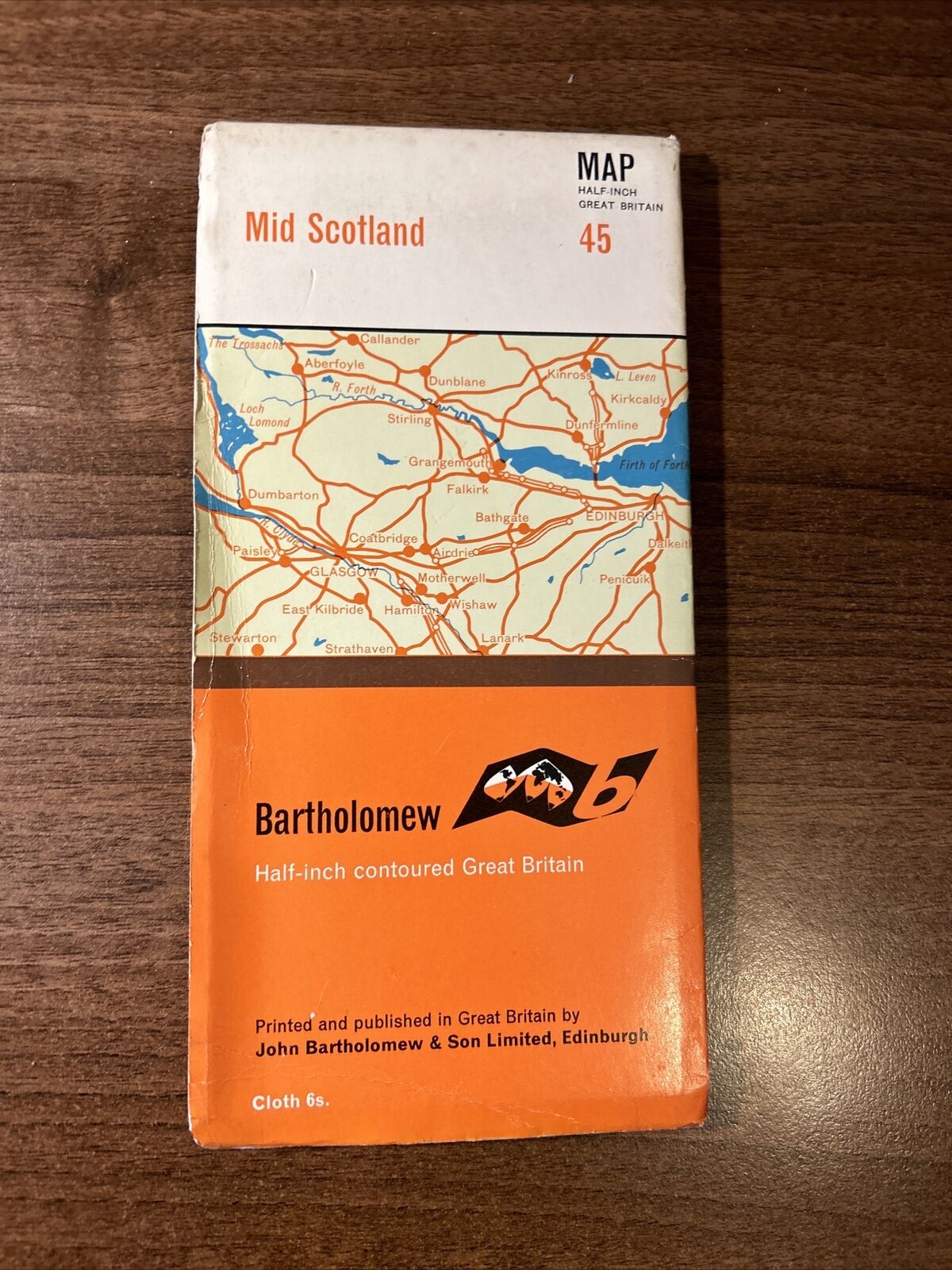 MID SCOTLAND No 45 Bartholomew Cloth Half Inch Map 1966 Motherwell Edinburgh