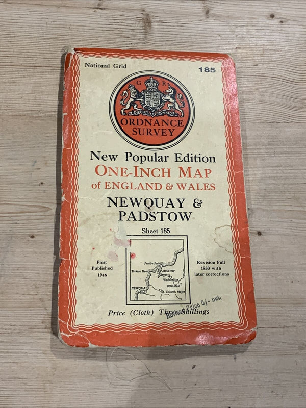 Newquay & Padstow Vintage CLOTH Ordnance Survey Map 1946 Sixth Series No 185