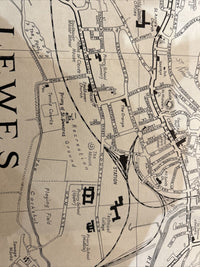 LEWES Street Plan & Road Map Of Sussex Brighton Barnetts 1950s? Advertising