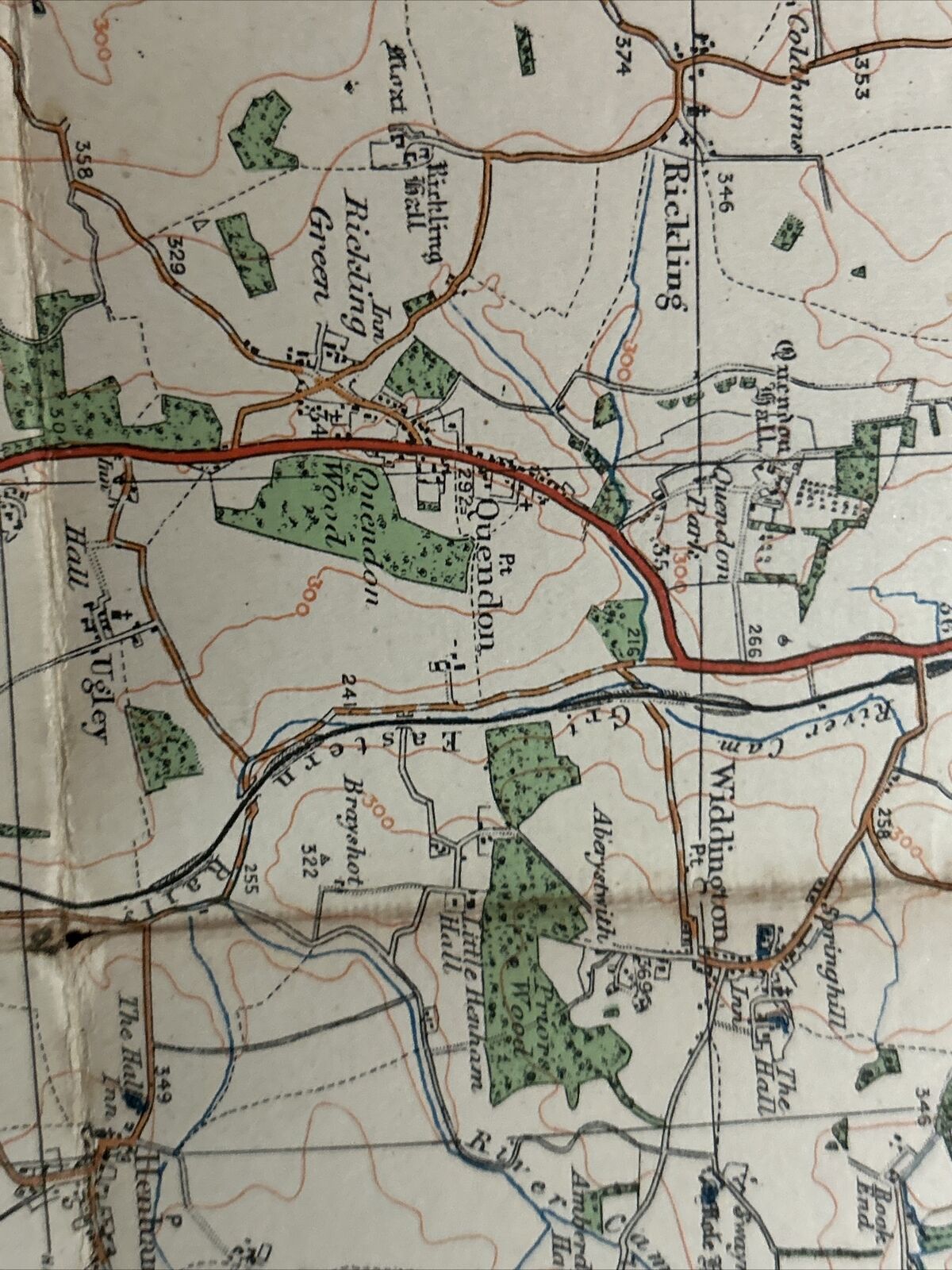 HERTFORD & BISHOPS STORTFORD Ordnance Survey Cloth 1 In Map 1919 No 96 Contoured