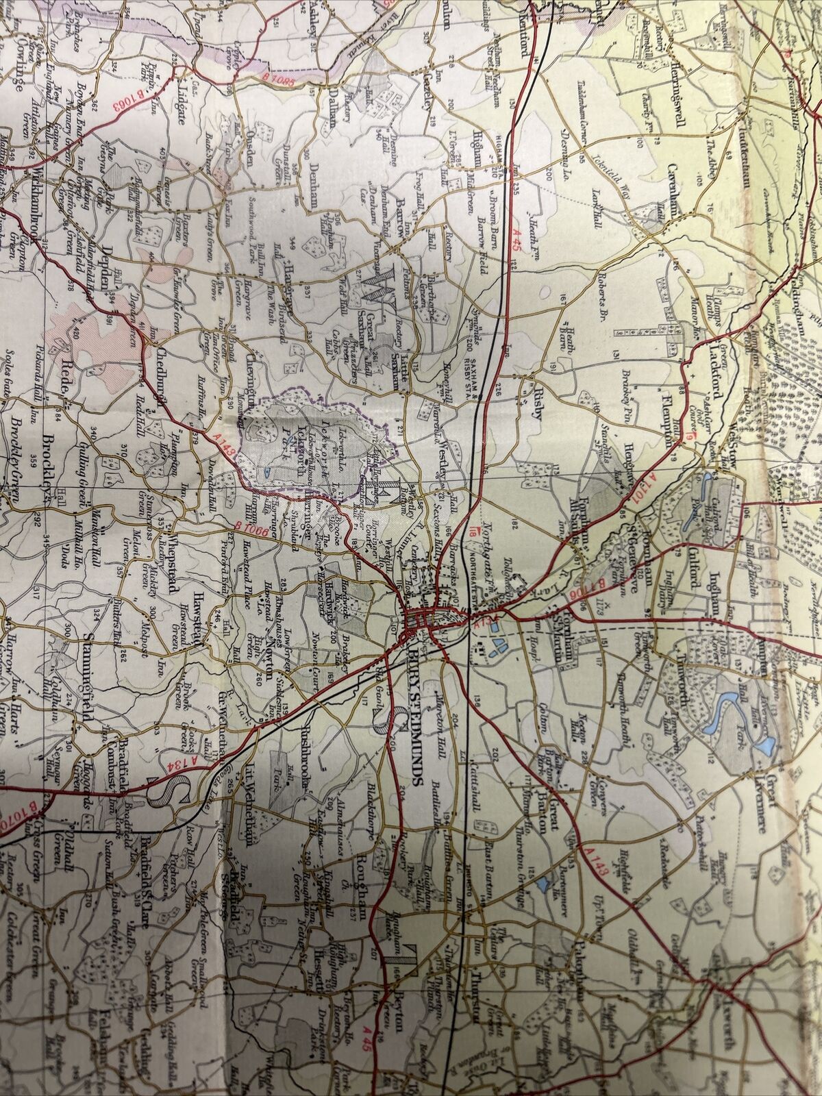 SUFFOLK Bartholomew - Half Inch Cloth Map 1965  No 21 Ipswich Thetford