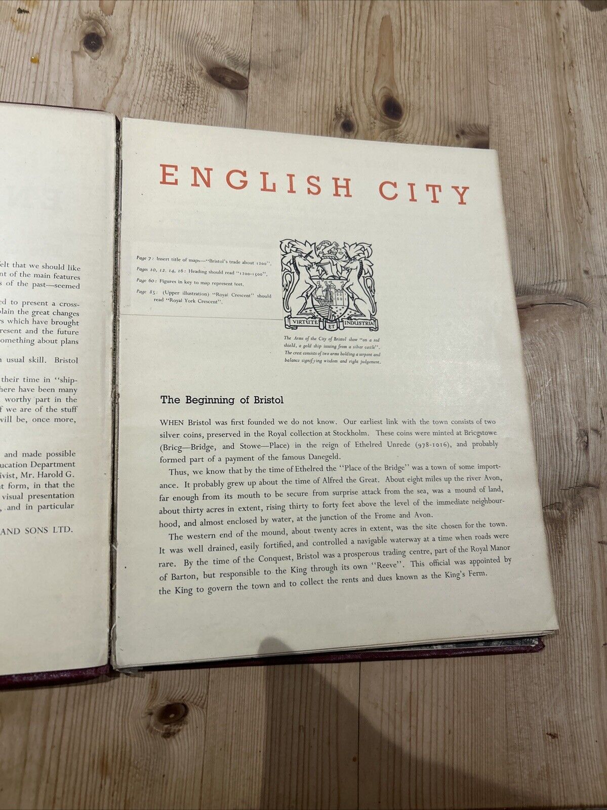 ENGLISH CITY The Growth And Future Of BRISTOL  Hardback 1945 Illustrated