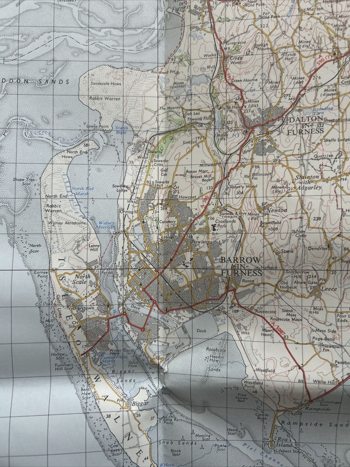 BARROW IN FURNESS Ordnance Survey One Inch Map Sheet 88 Good Condition 1965