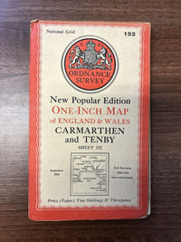 CARMARTHEN & TENBY Ordnance Survey Paper Map 1946 Sixth Series Sheet 152