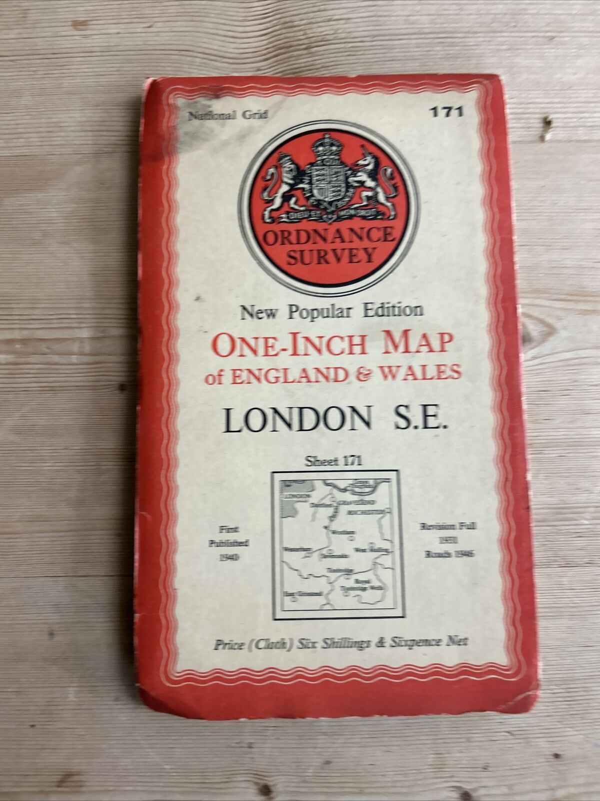 LONDON South East Ordnance Survey Sixth Series CLOTH One inch 1940 Sheet 171