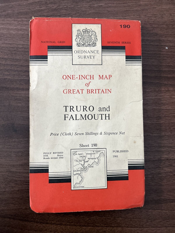 TRURO & FALMOUTH Cloth No 190 1961 7th Series Ordnance Survey 1 Inch Map Helford