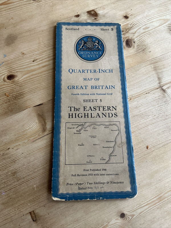 The EASTERN HIGHLANDS Ordnance Survey Paper Sheet 5 Quarter Inch Map 4th Ed 1946