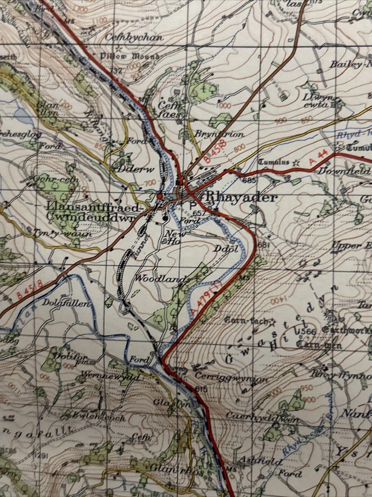 MONTHOMERY & LLANDRINDOD Ordnance Survey 7th  Series CLOTH 1 In Map Sh 128 1952