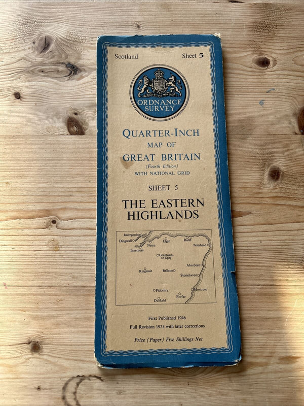The EASTERN HIGHLANDS Ordnance Survey Paper Sheet 5 Quarter Inch Map 4th Ed 1946