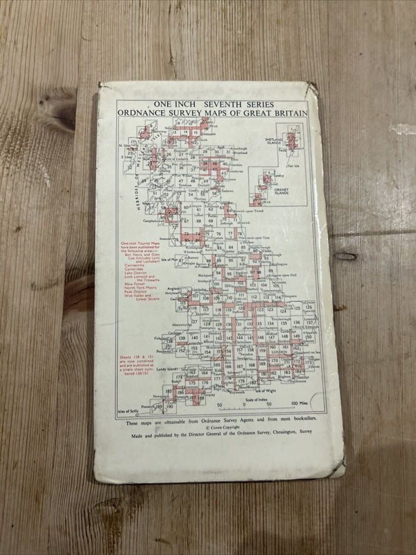 BRECON Ordnance Survey CLOTH Map 1967 Sheet 141 Seventh Series Talgarth