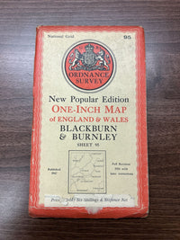 BLACKBURN & BURNLEY Ordnance Survey Cloth One Inch Map 1947 Sixth Ed Sheet 95